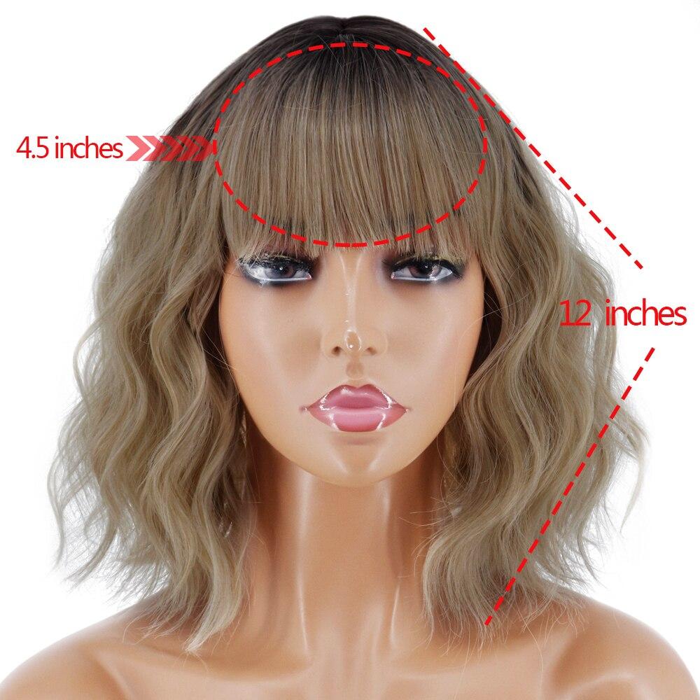 Women Short Platinum Blonde Ombre Wavy Wig with Bangs for Women Cosplay Party Wigs Natural Looking for Daily Use
