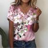 Flower 3D Print T-shirts Women Streetwear Harajuku T Shirt Tops V-Neck Tees Woman Female Clothing