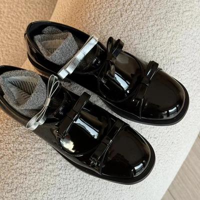 Версия из коровьей кожи~ туфли-лодочки из кожи с бантиком, женские на толстой подошве, с внутренней высотой, кожаные, черные, на низком каблуке, одинарные туфли