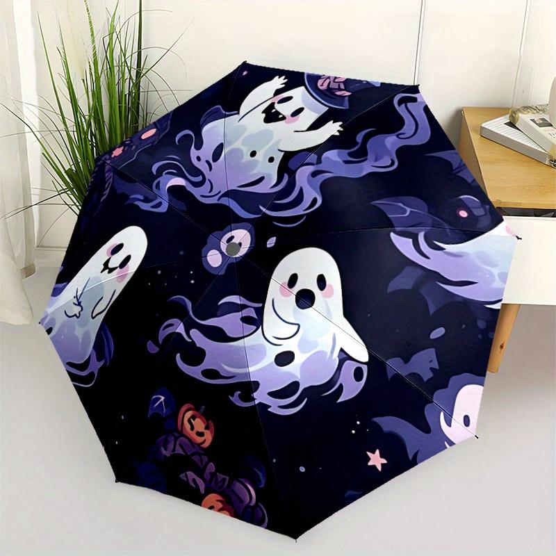 1 шт. Призрачная Ночь Автоматический Открывающийся/Закрывающийся Зонт с Кнопкой Одного Касания, Ветрозащитная Конструкция, Легкий Портативный Зонт для Женщин и Мужчин6081