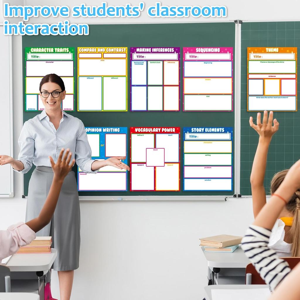 Qyeahkj 8 шт. Универсальная таблица для преподавания литературы Яркие цвета Бумага для доски для классной доски Анкерная таблица ELA для дошкольников и начальной школы