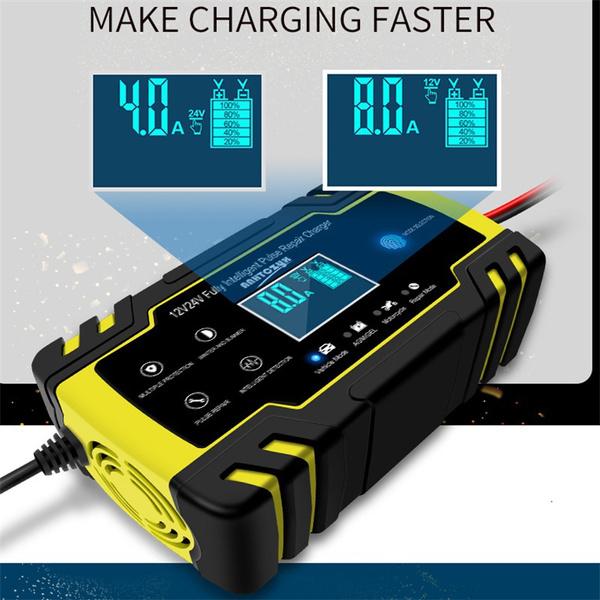 Модернизированное импульсное зарядное устройство 12V8A/24V4A с ЖК-дисплеем. Зарядное устройство для мотоциклетного и автомобильного аккумулятора. AGM GEL WET. Зарядное устройство для свинцово-кислотных аккумуляторов 100–240 В.