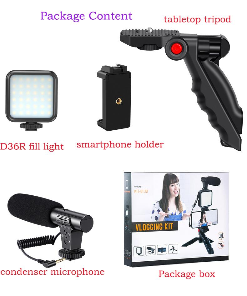 Original Factory Professional Vlogging Video Studio Microphone Kit Photography Suit with Tripod Stand and LED Light