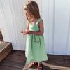 Летнее элегантное однотонное платье для девочек из хлопка и льна без рукавов с подтяжками, регулируемыми бретелями, повседневные детские платья с карманами
