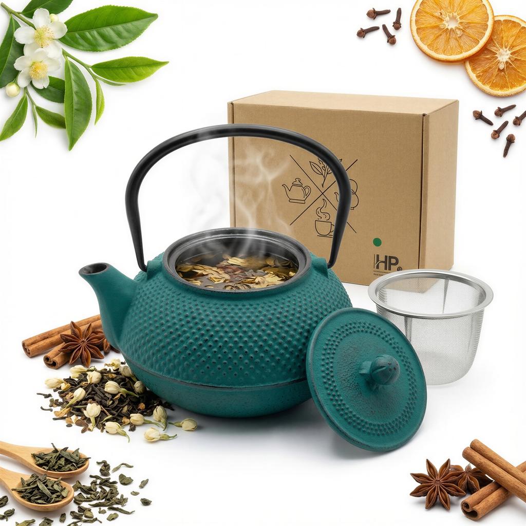 Cast Iron Teapot With Herb Strainer Kettle 1.5 L Cast Iron