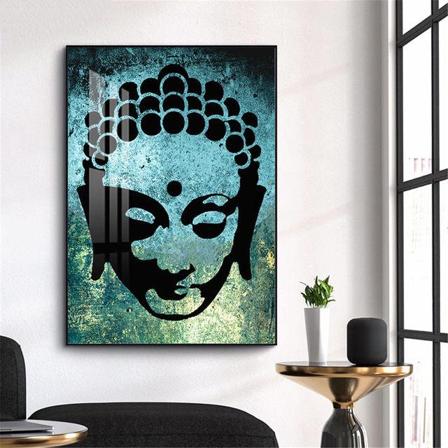 Черная статуя медитирующего Будды, настенная живопись, печать на холсте, картины на холсте, буддийские картины для украшения дома