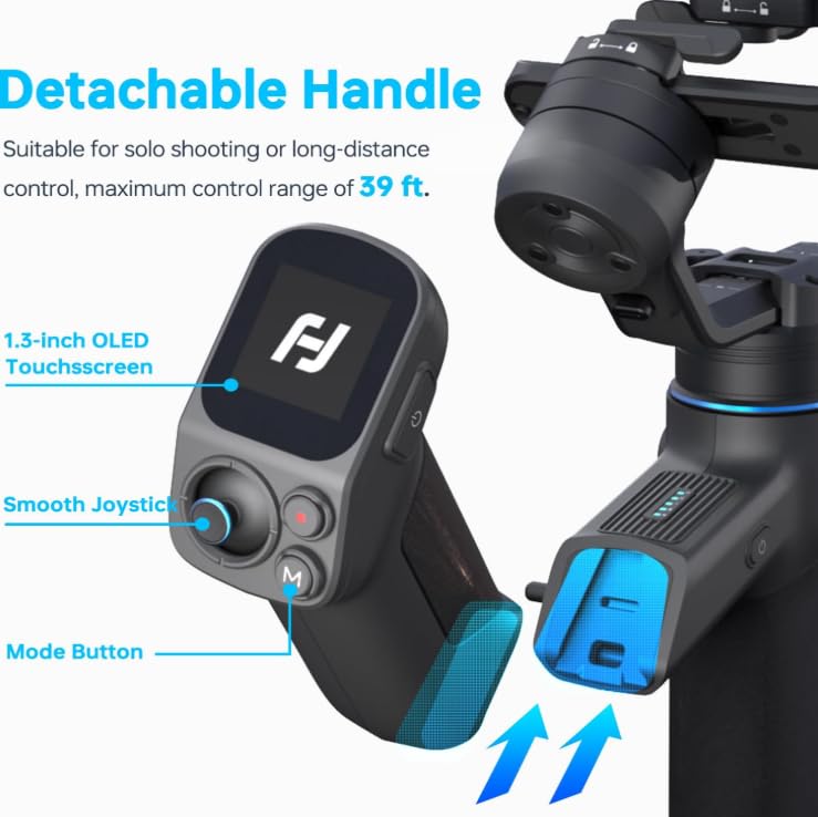 FeiyuTech SCORP Mini 3 Pro Camera Gimbal AI Tracking 4.0 Sensor Detachable Remote Handle OLED Touchscreen 2kg Load Vertical Shooting Stabilizer
