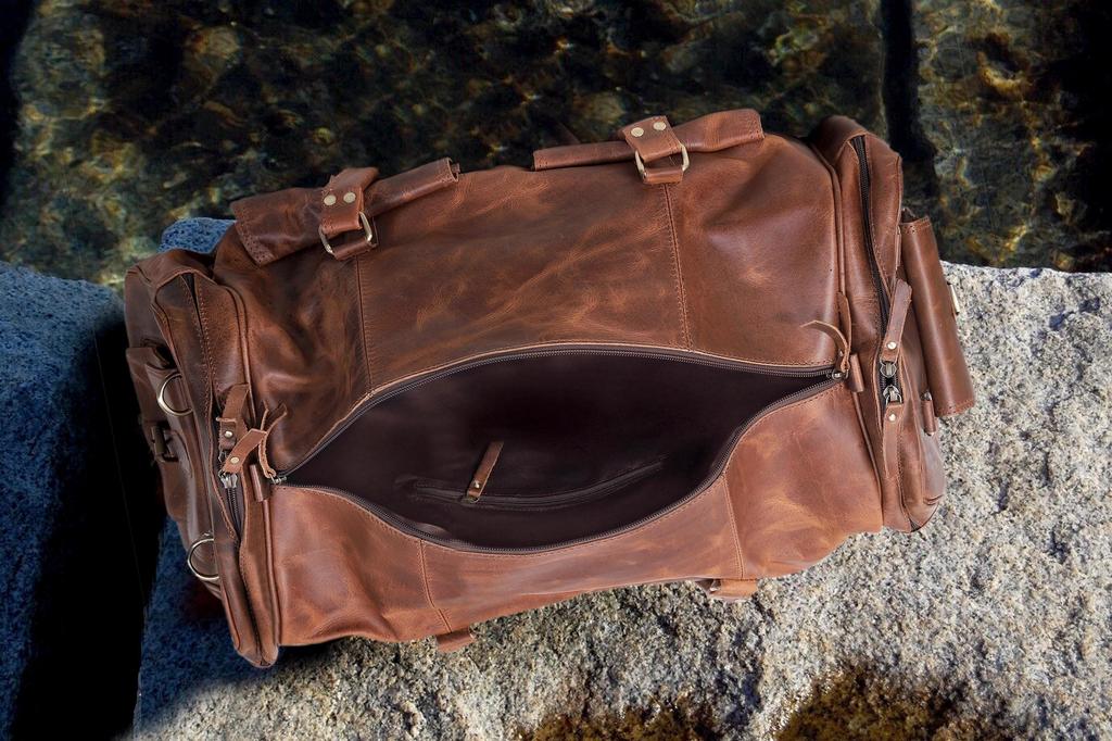 Handmade Top Grain Leather Duffle Bag: 24-inch Weekender Travel Bag