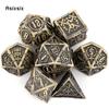 7 Pcs Yellow Double Swords Metal Dice Solid Polyhedral Dice Set Suitable for Role-Playing RPG  DND Pathfinder Board Game