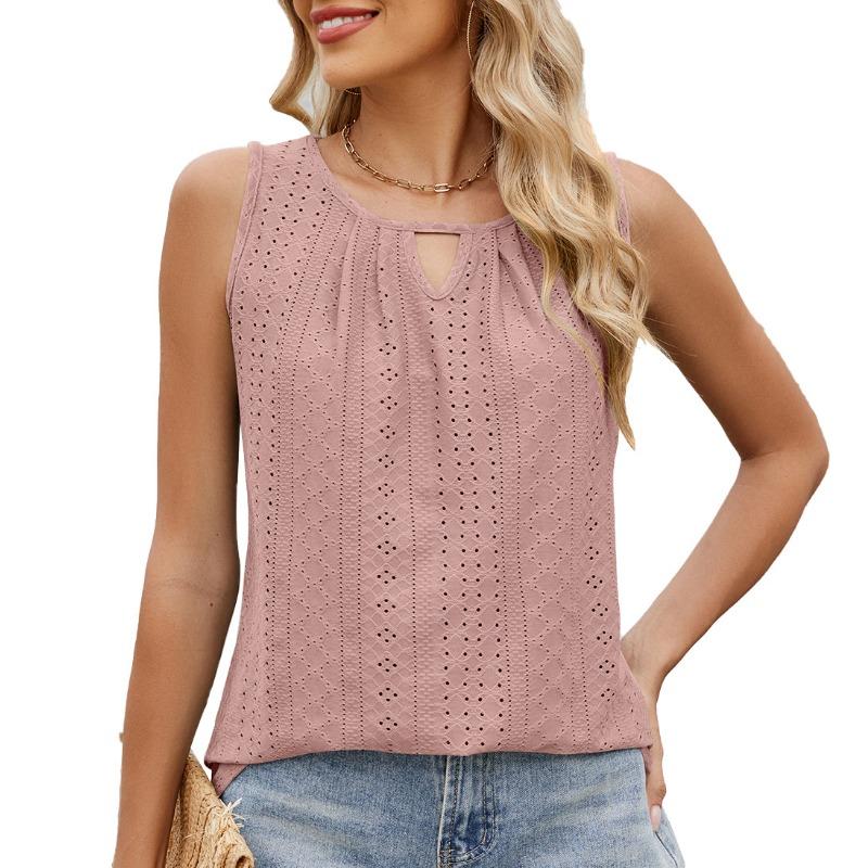 Женская футболка без рукавов с круглым вырезом и плиссировкой, весна-лето