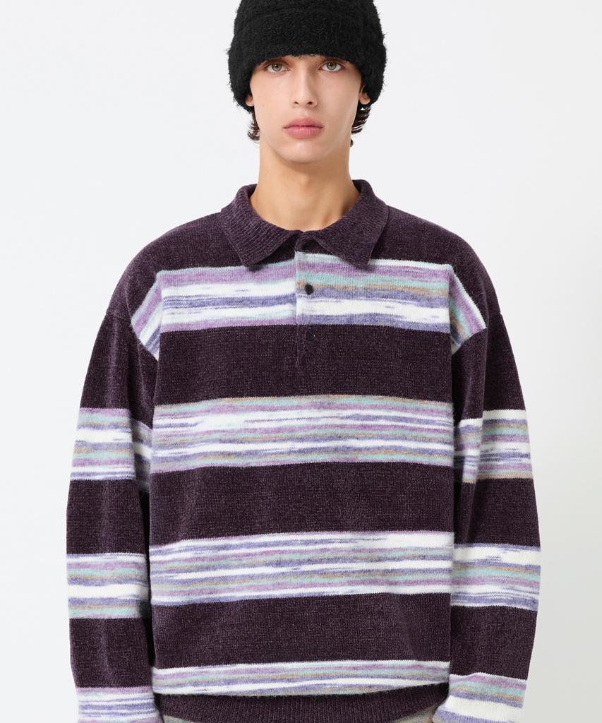 TRILLION Gradient Stripe Velvet Collar Knit_Purple