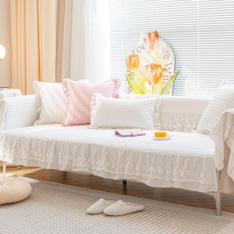 Solid Color Cotton Sofa Cushion French Lace Non-slip Cotton Four Seasons Universal Fabric Sofa Cover Cover Towel Cushion