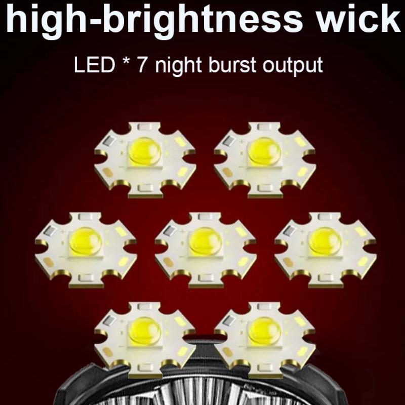Мощный светодиодный фонарик 7 лампочек с боковым светом Супер яркий USB перезаряжаемый фонарь для кемпинга на открытом воздухе рыбалки