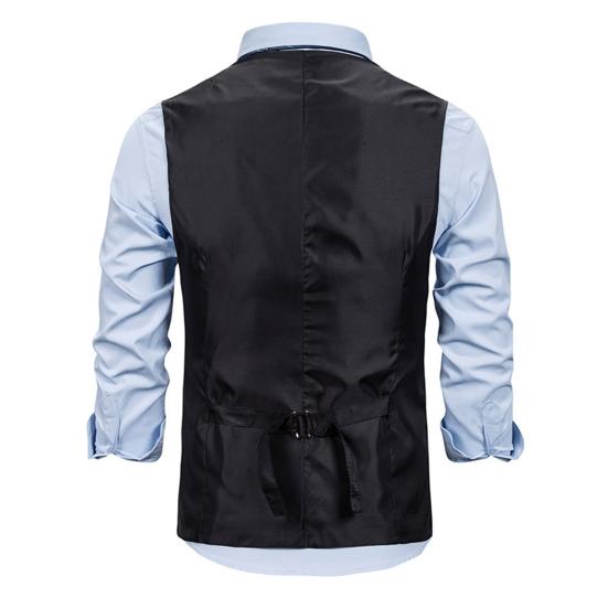 Мужской деловой жилет, деловой жилет с цепочкой, декор без рукавов, облегающий однобортный однобортный жилет с v-образным вырезом, против морщин, накладные карманы, мужское пальто