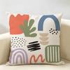 Boho Abstract Shapes Cushion Cover Durable Hypoallergenic Organic Linen Short Pillow Cover Washable