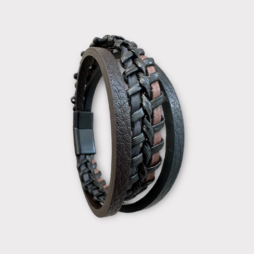 Tiger Eye Multilayer Leather Bracelet Black 21cm