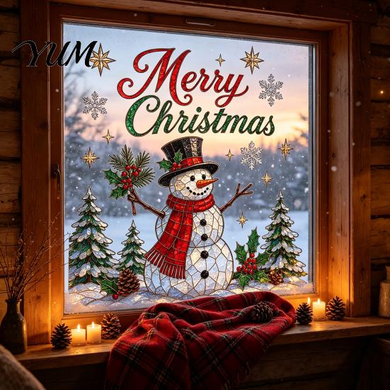 Removable Deer Snowflake Decals Christmas Window Stickers, Winter Holiday Decorations, Festive Art with Xmas Tree Seasonal Room Ornaments Snowman