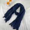 Autumn and Winter Warm Pure Color Wrinkled Cotton and Linen Scarf Artistic Versatile Pleated Scarf for Women