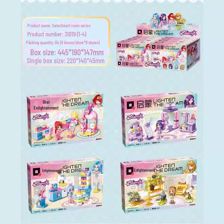 Enlightenment 4101 Girl's Bedroom Building Blocks Set - Educational Pretend Play Toy with Small Particle Assembly.