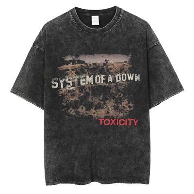 Стирка Винтажная System of A Down Toxicity Альбом Графическая Футболка Мужская Женская Рок Альтернатива Метал Футболки Оверсайз Футболки