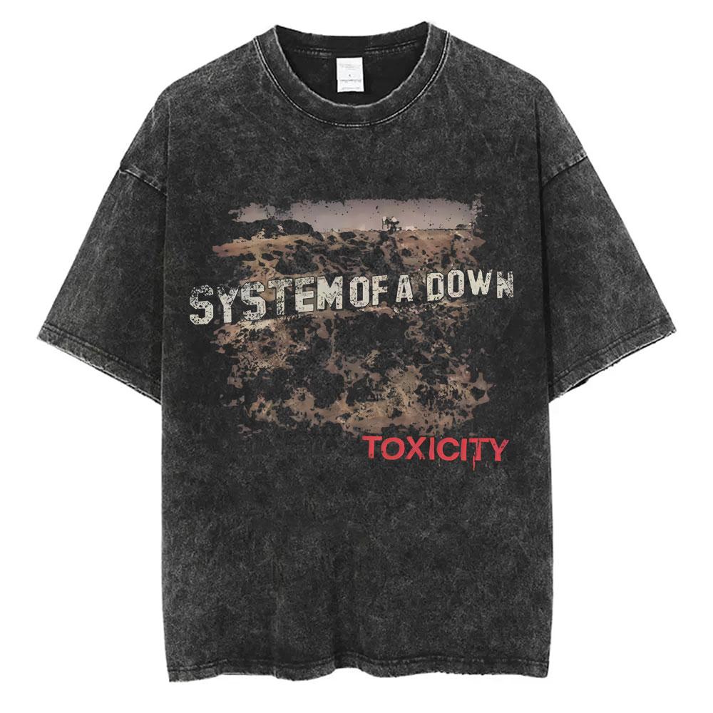 System of A Down Toxicity Album Graphic Washed Tshirt Men Women Rock Oversized T Shirts Male Vintage Alternative Metal Tshirts