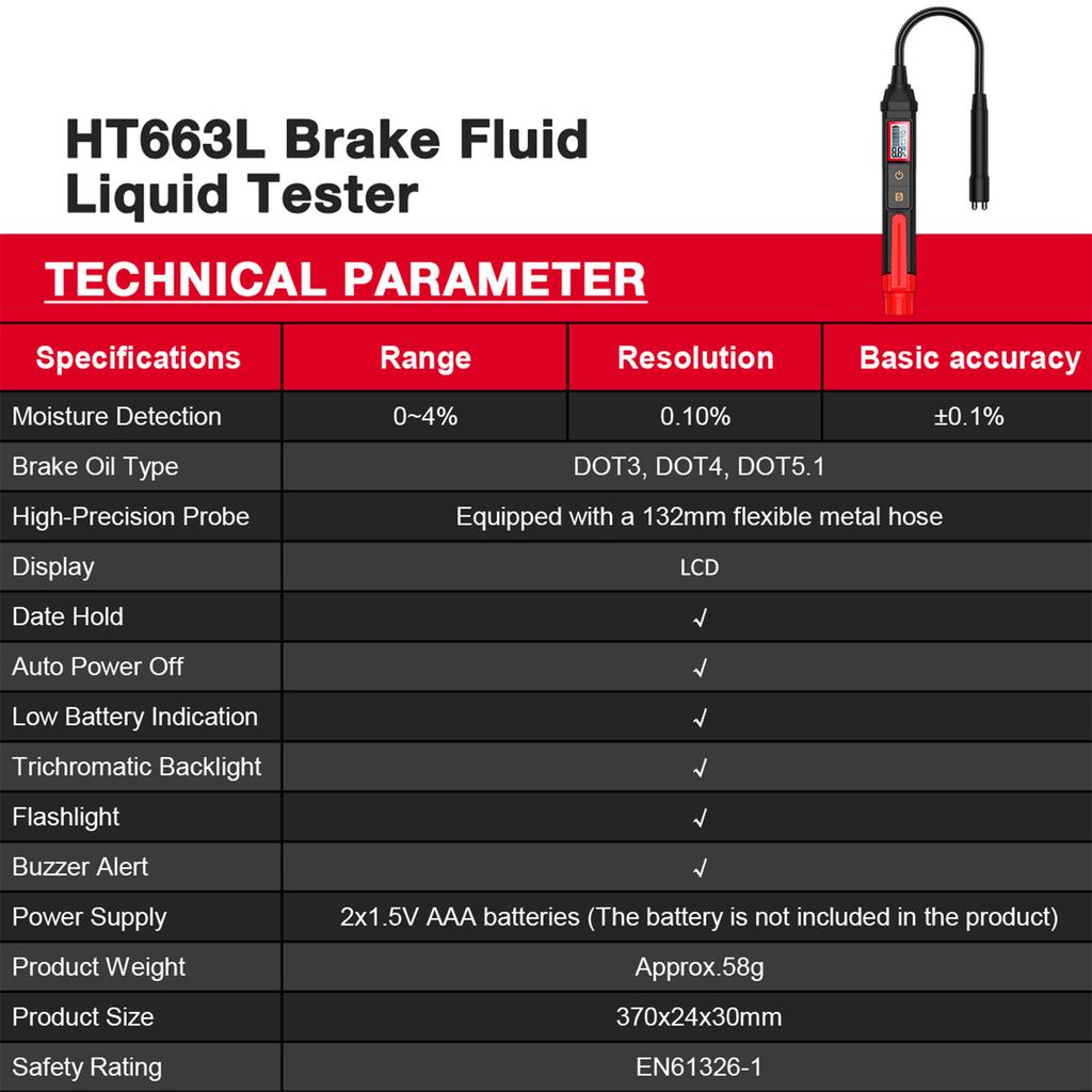 HABOTEST HT663L Тестер тормозной жидкости Автомобильный цифровой тестер тормозной жидкости Звуковая световая сигнализация для