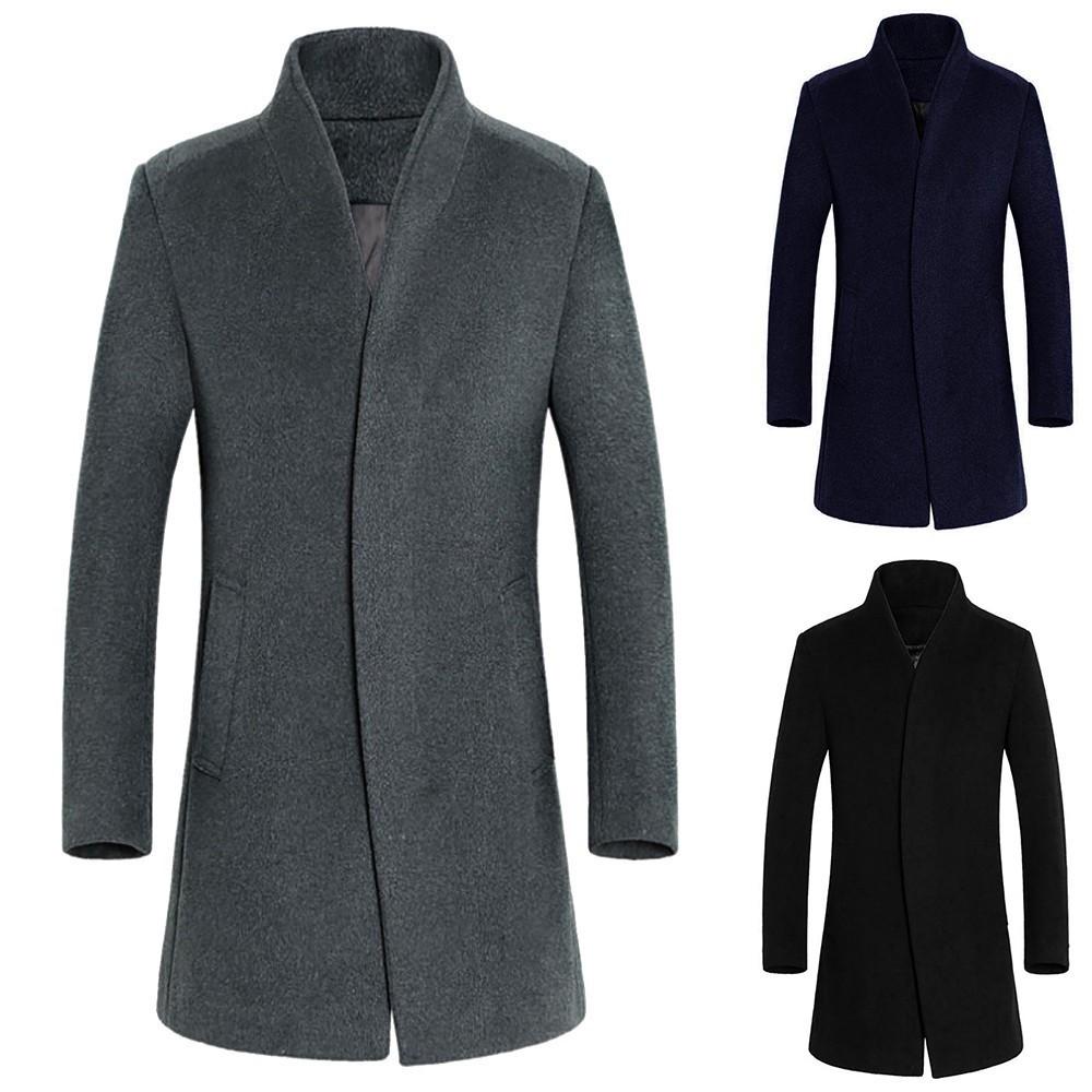 Men's Jacket Warm Winter Trench Long Outwear Button Smart Overcoat Coats