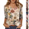 Women's Tops Three-quarter Sleeve Shirt V-neck Loose Casual Shirt Floral Print T-shirt