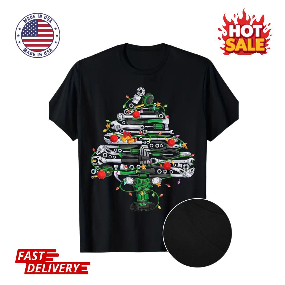 Men'S Automotive Christmas Tree Graphic T-Shirt Mechanic Tools Design Inspired
