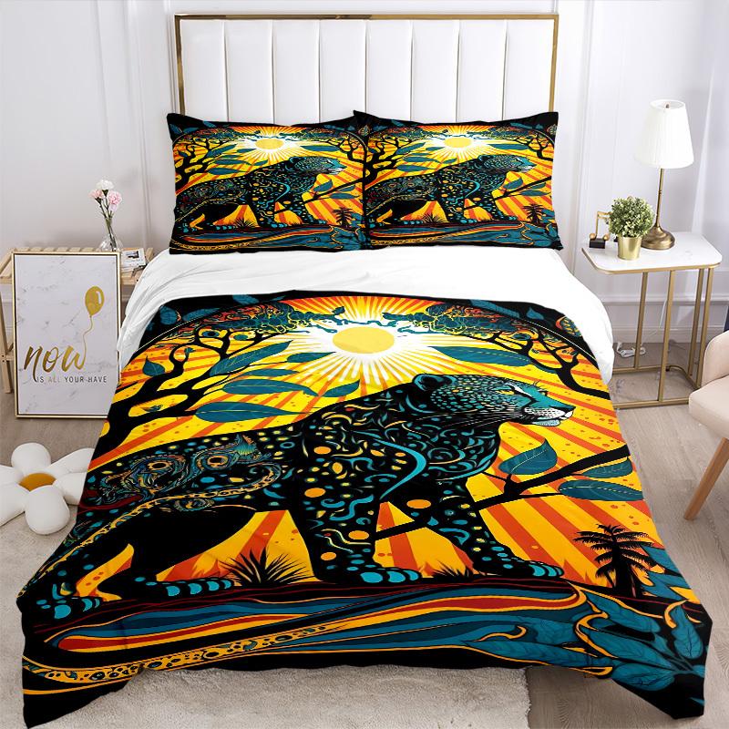 3pcs Jungle Safari Print Duvet Cover Set -Includes 1 Duvet Cover and 2 Pillowcases, No Quilt Core, All-Season Home Decor yy251111193