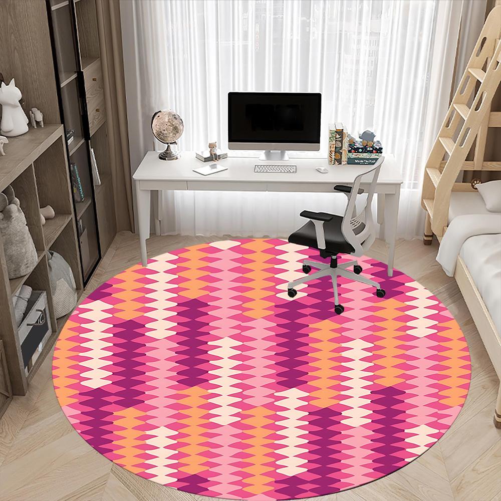1pc Colorful Circle Chair Carpet for Office, Indoor Non Slip Washable Polyester Fiber Carpet,