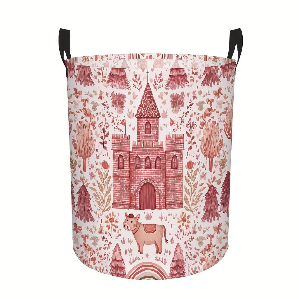 1pc, Fairy Tale Castle Country Printed Dirty Clothes Basket, Bedroom, Dormitory, and Art Studio Home Decoration Storage, Laundry Basket, Laundry Baske