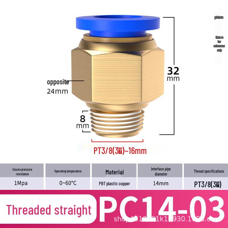 Zhuoji Pneumatic Quick Connector PC8-02: Threaded 6/8/10/12mm Air Compressor Accessory