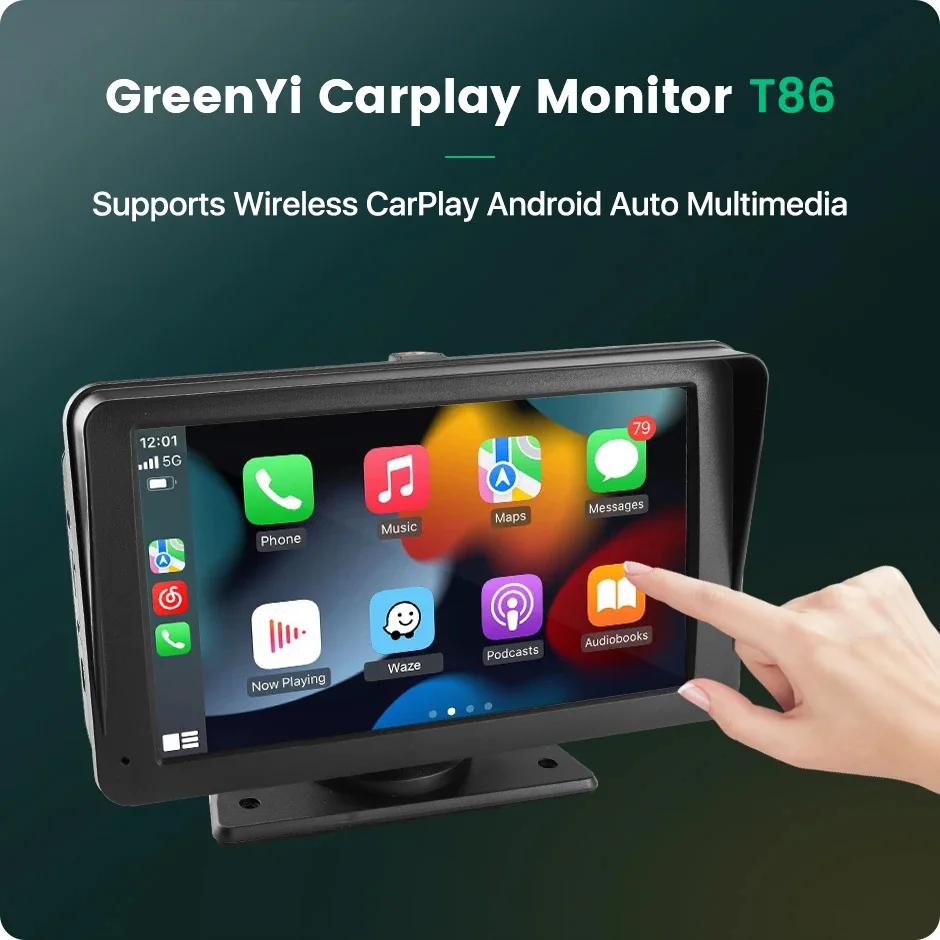 GreenYi 7 Inch Touch Screen WiFi Wireless Apple Carplay and Android-Auto Car Multimedia Monitor with AHD 1080P Reverse Camera