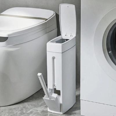 Ультратонкое мусорное ведро для ванной комнаты, крышка с нажатием, бесшумное закрывание, встроенный держатель для туалетной щетки, пластиковая корзина для мусора для узких мест, вместимость 4,5 л, органайзер для ванной комнаты