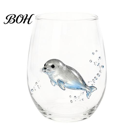 Stylish Nautical Themed Cup Marine Animal Theme Clear Glass Tumbler, Handcrafted Painted Glassware, Elegant Celebration Gift Creative Unique Drinking