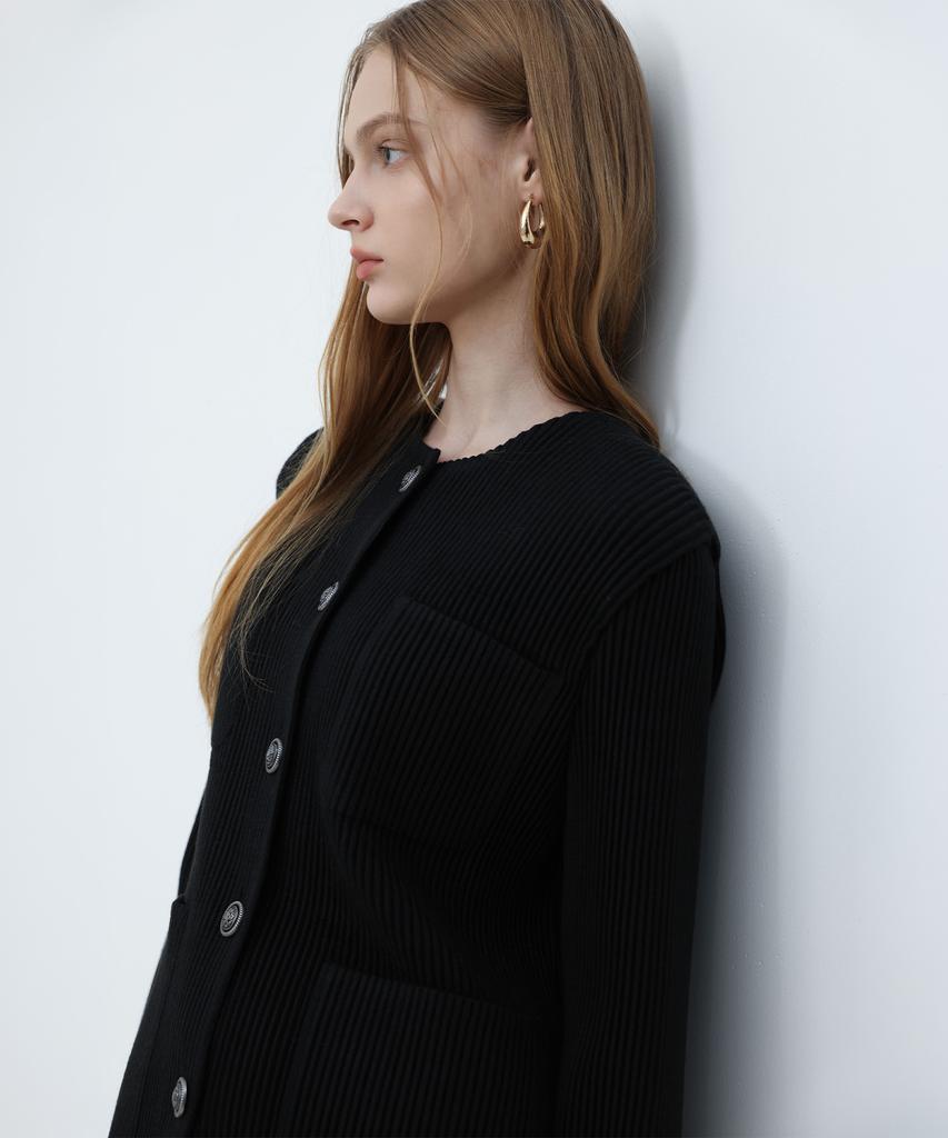 PLEATSMOOD Classic Pleated Tweed Pocket Jacket