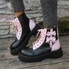 Fashion Women Ankle Boots 2024 New Butterfly Knot Women Boots High-top Lace-up Motorcycle Boots Fashion Student Platform Shoes Women