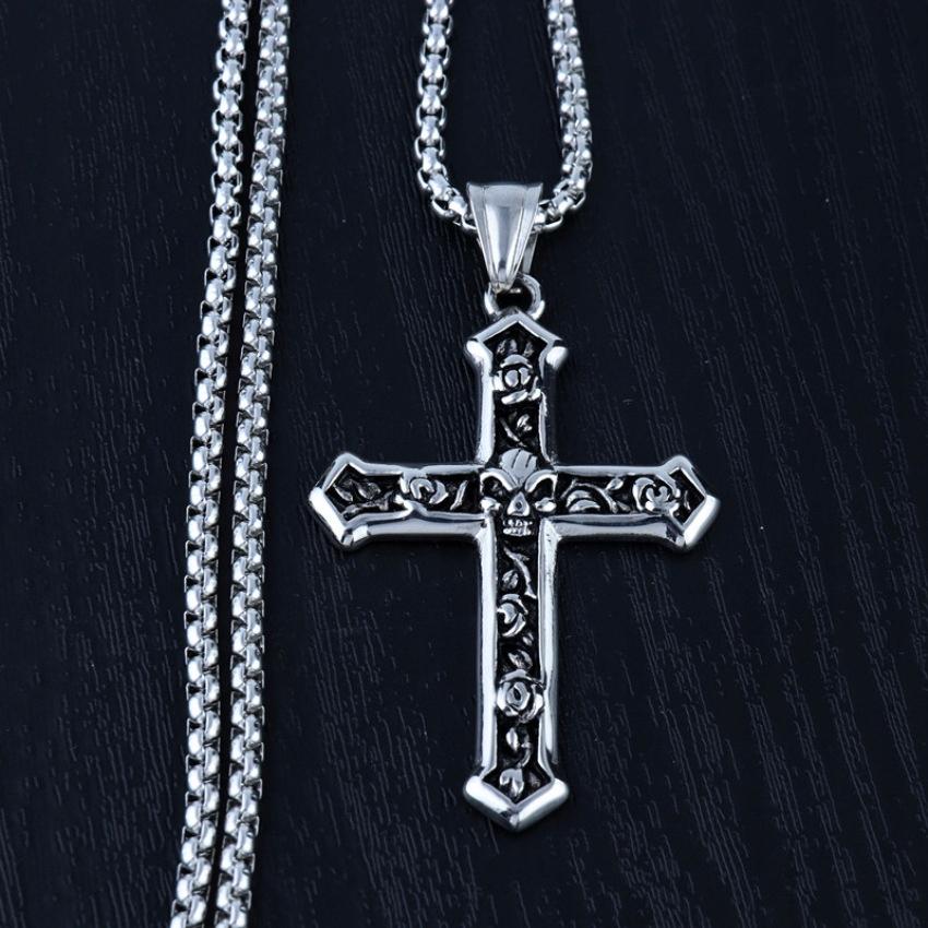 Necklace Silver Chain Steel Cross Skull 363