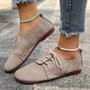 Plus Size Women's Shoes Vintage-Style Flat Casual Versatile Women's Single Shoes Low-Top Front Lace-Up Loafers