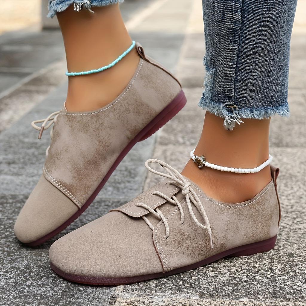 Plus Size Women's Shoes Vintage-Style Flat Casual Versatile Women's Single Shoes Low-Top Front Lace-Up Loafers