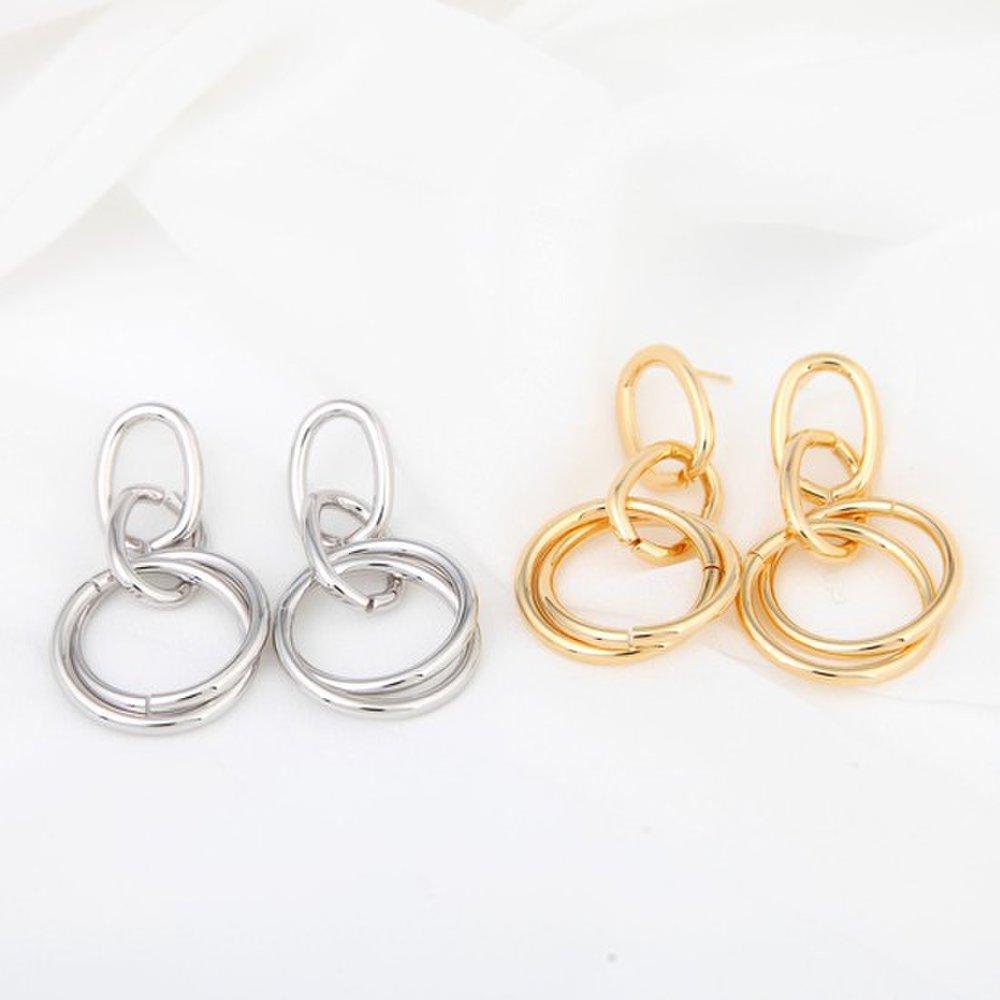 [] Double Ring 92.5 Silver Genuine Bold Silver Needle Earrings