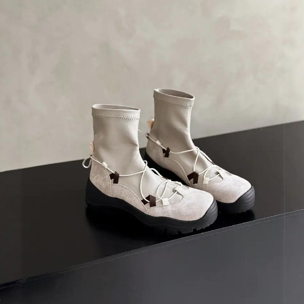 Функциональные ботинки | Ретро Толстая подошва Перекрестные ремешки Универсальные Повседневные Балетные Спортивные Британские Эластичные Облегающие Ботинки Женские