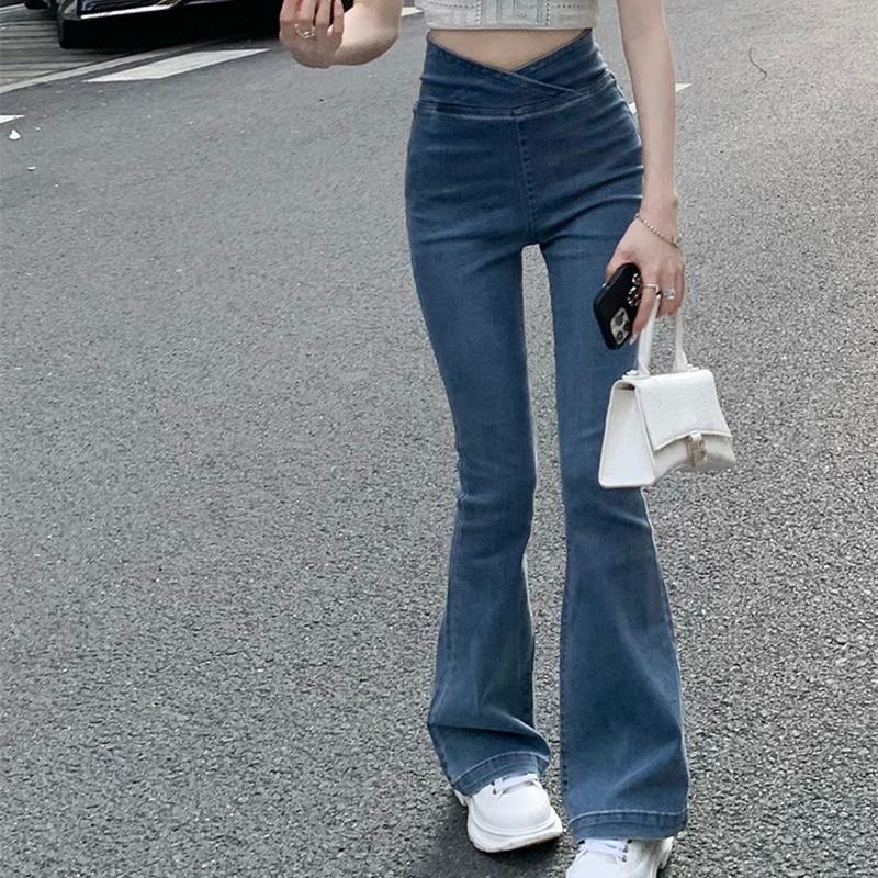 Весна 2022, модные женские джинсы с высокой талией, женские широкие джинсы, узкие тонкие женские джинсовые брюки-клеш, джинсовые брюки для мамы