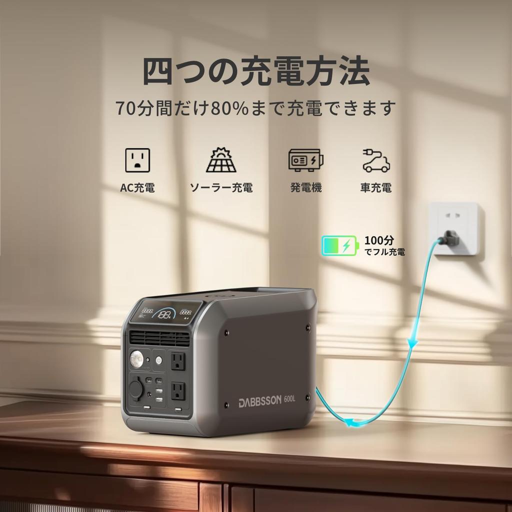 Dabbsson Portable Power Supply 600L 768Wh Lithium Iron Phosphate Battery Safe and Secure 15 Year Lifespan 4 Quick Charging Methods Solar Charging