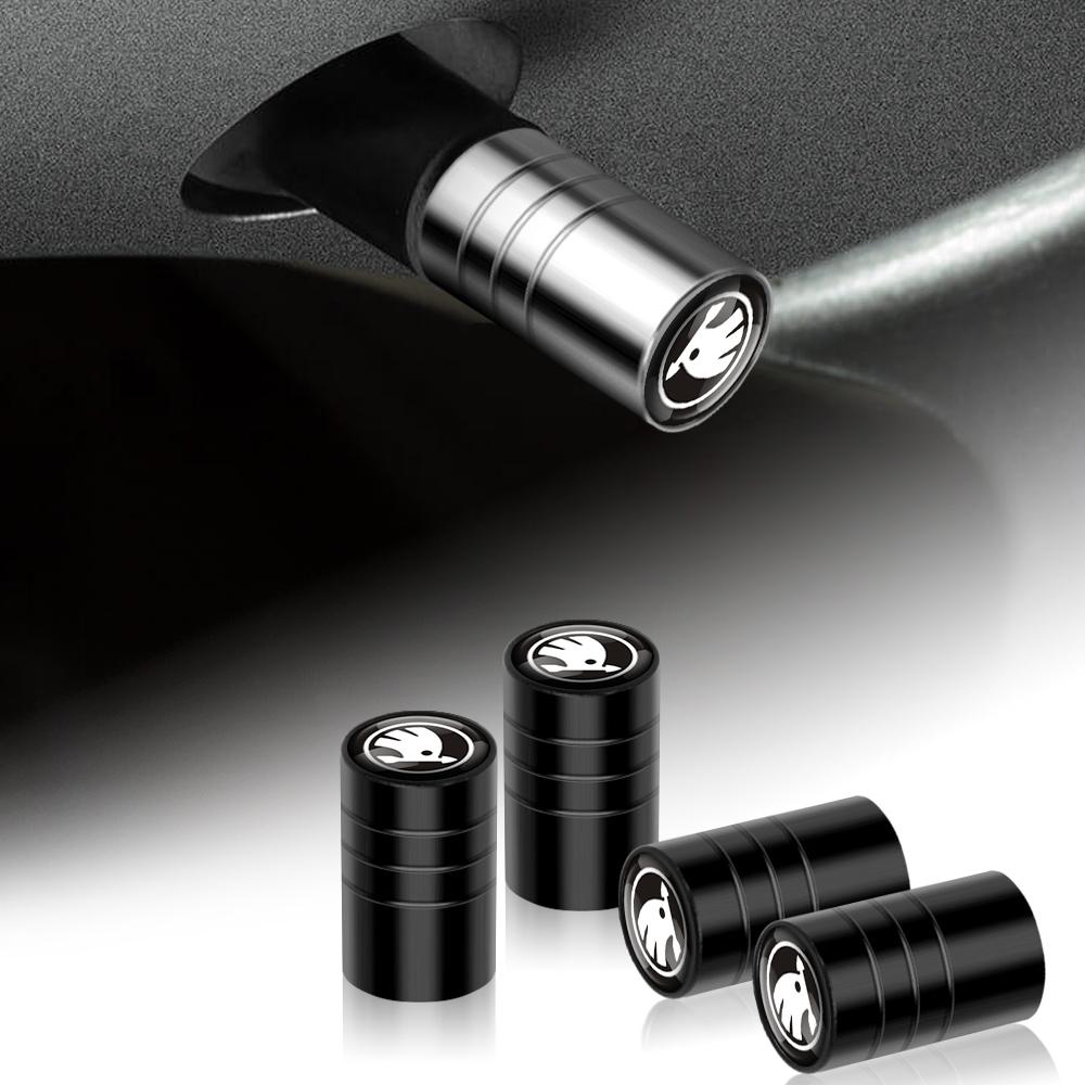 AAAJA1 4pcs Car Logo Wheel Tire Valve Stem Dust Caps Covers Accessories For Skoda S Yeti Fabia Octavia 3 2 a5 Kodiaq Karoq Rapid Superb