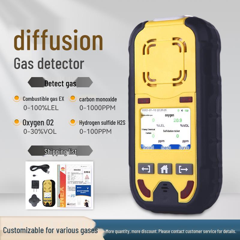 Portable 4-in-1 Gas Detector: Pump-Suction Combustible, Hydrogen Sulfide, Nitrogen, and Oxygen Detection