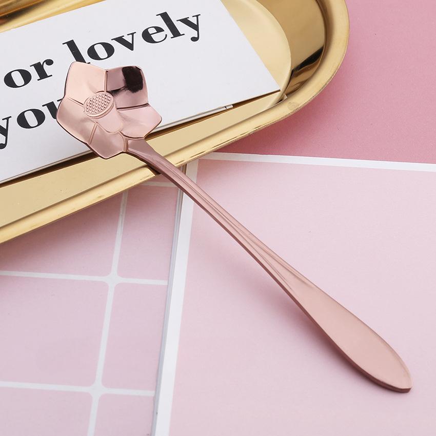 HANYANG Креативная посуда из нержавеющей стали Ложка для цветов с короткой ручкой Бытовая птичье гнездо Десертная ложка Ложка для перемешивания Ложка для цветов вишни