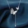 Light And Shadow Butterfly Fluttering Tassel Light Butterfly J Knot Necklace. Sweet Wind Collarbone Chain