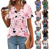 Женские топы с коротким рукавом, летние футболки с V-образным вырезом, повседневная плиссированная блузка, свободный принт, базовая футболка